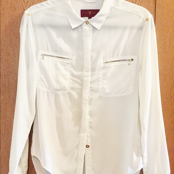 7 For All Mankind 100% Silk Cream Blouse - Picture 5 of 8